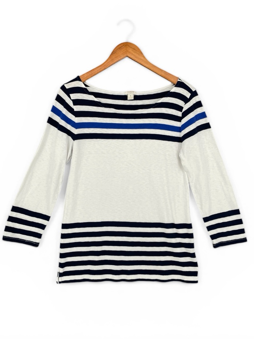 J.Crew Factory Striped Boatneck Top White & Navy 100% Cotton Size Medium
